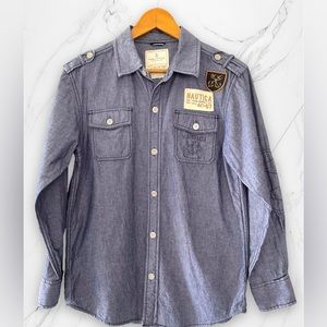 NÁUTICA BOY’S LONG SLEEVE SHIRT SIZE L (14/16) COLOR BLUE 100% COTTON